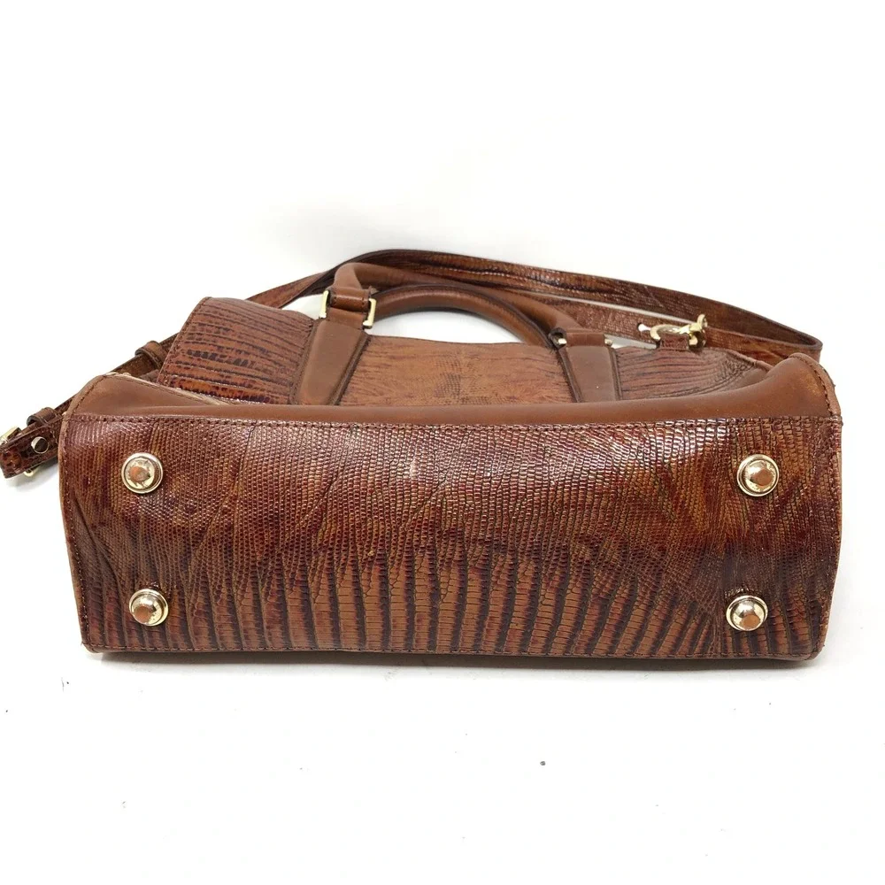 Brahmin Womens Small Satchel Brown Croc Embossed Leather Crossbody